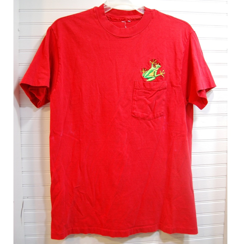 Vintage Frog t-shirt Men's medium Embroidered‎ Single Stitch Red tee